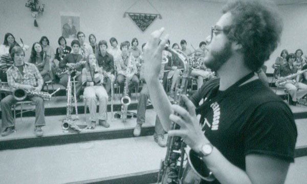 Saxophonist Mike Migliori during a saxophone sectional shares some of his "know-how."
